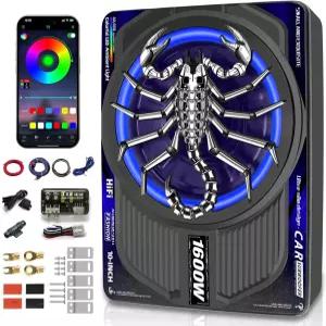 TZGBASS 1600W 슬림 언더시트 차량용 서브우퍼 및 앰프 패키지 내장 Class D 탑재된 전원 공급 오디오 RGB
