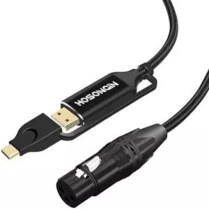 화성진 XLR to USB C 3.3FT 2-in-1 여성형 케이블(USB Type A C)로 마이크를 전화기/패드/PC에 연결할 수