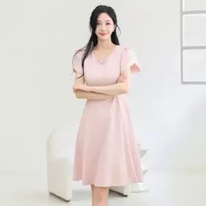 드리다 튤립 반팔 진주 A라인 플레어 빅사이즈 정장 원피스 빅사이즈