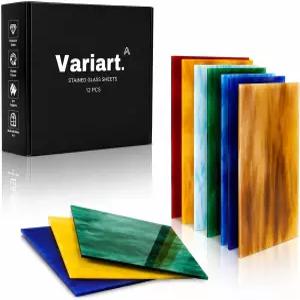 VARIART 12장짜리 스테인드글라스 팩 4x6인치 다양한 대성당 아트 글라스 선캐처 모자이크 공예 퓨즈드