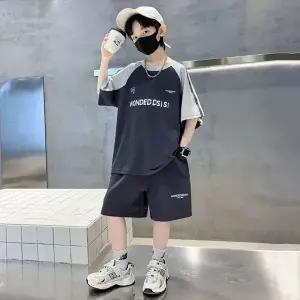여름 상하복 라운드넥 편한 주니어 학생용 패치워크 디자인 반팔 티셔츠 세트 상품 유아 세트 남아 상의 초