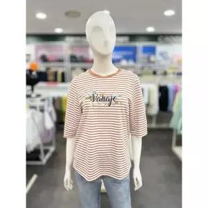 이월수량 [크로커다일레이디] 스트라이프 프린트 티셔츠 베이지 CLEF-TS204 2804079