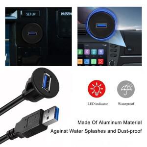 USB 3.0 남성-여성 포트 원형 플러시 패널 마운트 연장 케이블 (자동차 트럭 오토바이 대시보드용) 1M 방수