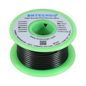 BNTECHGO 22 게이지 PVC 솔리드 전선 블랙 25피트 후크업 와이어 | AWG 코어 주석 도금 구리선 절연 최대 105 C 견딤 아두이노 및 브레드보드 프로젝트용 모델