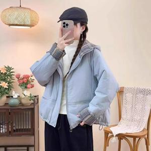 호빵걸 여성 안감 체크 트렌치 코트 가을 후드 점퍼