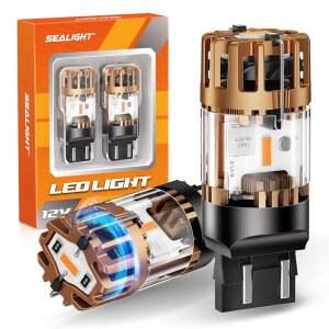 SEALIGHT 7443 7440 LED 전구 앰버 2025 CANBUS 7444NA 전면/후면 방향 지시등 전구 내장 저항 포함 과다 점등 방지 플래시 7440A W21W 7441 WY21W T20 1860-SMD 칩 CK 및 표준 소켓 (2개입)