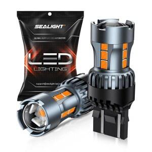 SEALIGHT 7443 7440 LED 전구 호박색 방향지시등 T20 7441 7444 992 W21W 전구와 프로젝터 렌 추가 부하 저항 필요 디코더 포함 2개 세트