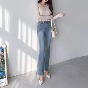 [신상오픈런]여자 보온 FW 컷오프 워싱 나팔 데님팬츠 바지_Z