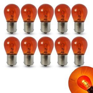 YYTQP 10개입 자동차용 1156 방향지시등 P21W 1141 S25 고휘도 안정 필라멘트 전구 12V 21W BA15S 단일 접점 전구 교체용 자동차 및 오토바이용 소형 후미등(앰버)