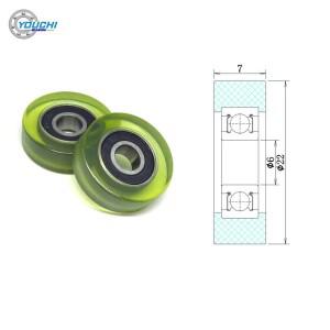 10pcs 6x22x7mm PU 코팅 롤러 696RS 베어링 PU69622-7 OD 22 mm 폴리 우레탄 부드러운 고무 음소거 도르래
