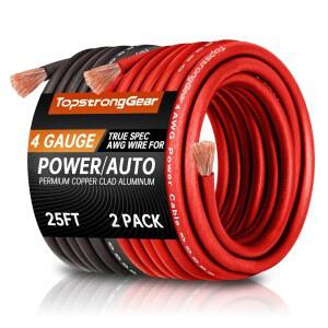 TOPSTRONGGEAR 4 게이지 25피트 블랙 및 레드 파워/접지선 - 구리 피복 알루미늄 CCA 진정한 AWG 사양 소프트 터치 케이블