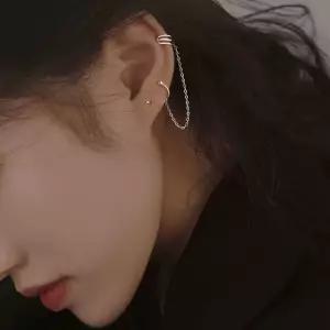 트윈 체인 이어커프 귀안뚫는 귀걸이 귀찌 피어싱 볼드 투라인 드롭 큐빅 펑키 링