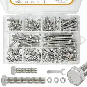Senyard 240PCS 1/4-20 볼트 및 너트 키트 스테인리스 스틸 육각 와셔 렌치