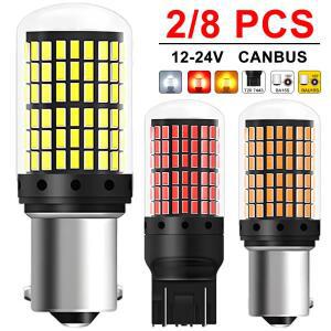 호환 2-8 PCS CANBUS T20 7443 P21W 1156 BA15S LED 전구 6500K 흰색 자동차 방향 지시등 테일 조명 2000LM