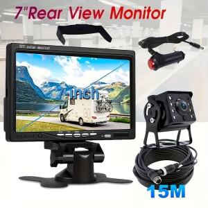 7인치 차량용 모니터 화면  후방 카메라 4핀 케이블 15m (트럭 주차 트레일러용) 12-24V LED 후진 (헤비듀