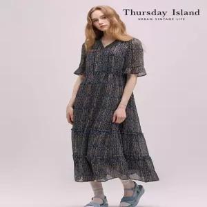 [패션플러스][써스데이아일랜드][Thursday Island] 플라워 쉬폰 프릴 원피스(T244MOP258W)