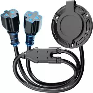 새로운 20A 125V AC 포트 플러그 5-in-1 T-블레이드 어댑터 및 듀얼 16인치 코드 방수 전원 소켓 콘센트