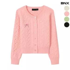 BNX 리본 자수 꽈배기 라운드 가디건