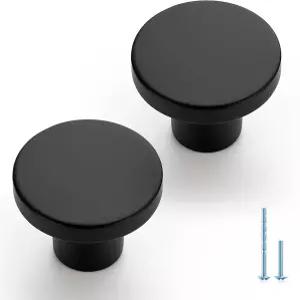 JOY DECOR 2팩 블랙 캐비닛 손잡이 무광 서랍 1-1/5인치 둥근 모양 부드러운 그립 주방 하드웨어 리뉴