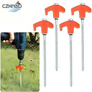 CZHIYAO 4개입 야외 텐트 못 20 25 30cm 스크류 앵커 말뚝 나사 지면 못 탄소강 육각형 플라스틱