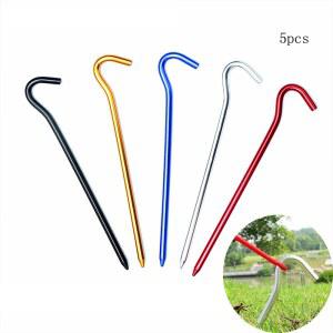 5pcs 캠핑 텐트 말뚝 알루미늄 지상 말뚝 단단한 금속 텐트 말뚝 헤비 듀티 스틸 야드 캠핑 말뚝 방수포