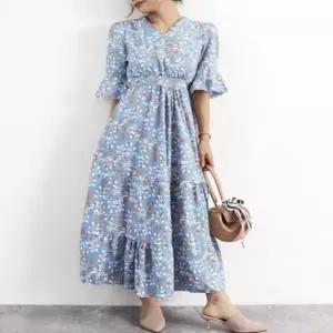 원피스 롱원피스 여름 반팔 데일리 러플 5부 V넥