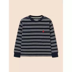 [BEANPOLE KIDS] 세미오버핏 멀티 스트라이프 긴소매 티셔츠  네이비 (BI6841U08M)