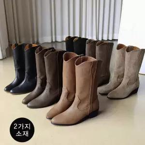 바닐라슈 2가지소재 쿠다스 소프트 웨스턴 V컷팅 하프 미들부츠 5cm