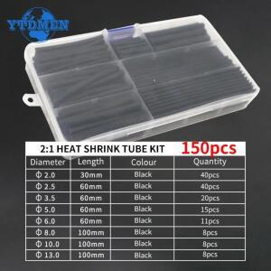 150pcs 블랙 열 수축 튜브 키트 내열 와이어 포장 전기 연결 케이블 절연 슬리브