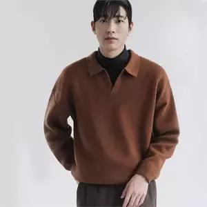 오버핏 니트 브이넥 카라 와플 니트 스웨터 남성 가을