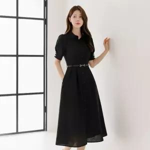 시크라인 ~XXL까지 조니엔 카라 퍼프소매 벨트 플레어 원피스 여름 하객룩 오피스룩 데이트 모임 미시 빅사