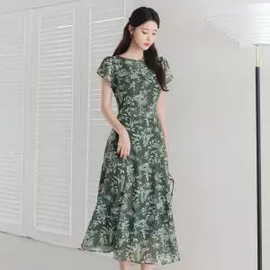시크라인 ~XXL까지 두런드 튤립 슬릿 플로랄 쉬폰 플레어 원피스 여름 출근룩 데일리룩 바캉스룩 휴가룩 롱