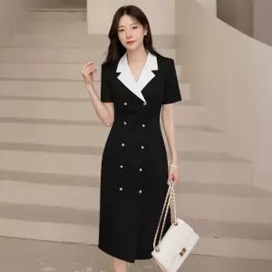시크라인 ~XXL까지 모칼리 배색 카라 더블 버튼 원피스 여름 하객룩 오피스룩 데이트 모임 미시 빅사이즈