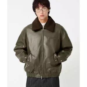 매장정품 트릴리온 TRILLION 플리스 카라 플라이트 레더 자켓_카키 TRFJP14KH 233189