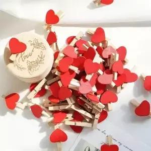 30x4mm 50pcs 나무 컬러 러브 하트 사진 클립 메모 종이 말뚝 Clothespin 편지지 발렌타인 데이 웨딩 파티