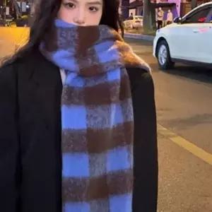 [제이큐]울 체크 패턴 목도리 부드러운 겨울 머플러 긴 방한 스카프 숄 겨울