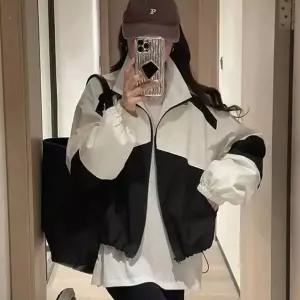 간절기 여성 배색 기장 바람막이 크롭 잠바 점퍼 얇은 간절기점퍼