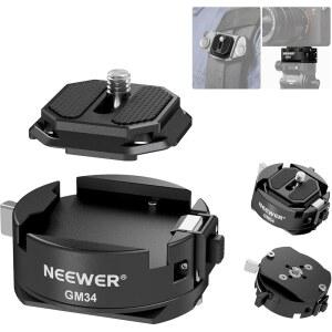 NEEWER GM34 카메라 퀵 릴리스 플레이트 키트 스위치 자동 잠금 사각형 | ARCA 타입 클램프 베이스가 장착된 QR 마운트 플레이트 SWISS 클립과 호환 최대 하중 11파운드/5KG