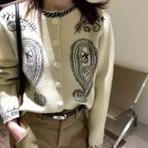 에스닉 무드 니트 가디건 여성용 가을 아우터 상의 패턴 니트 자켓 빈티지 가디건 데일리룩 코디 니트웨어