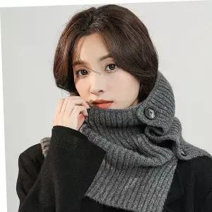 니트넥워머 겨울 여성 버튼 하이 넥워머 울 니트 머플러 목도리