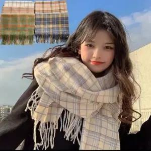 [제이큐]남녀공용 커플 체크 울 캐시미어 머플러 겨울 목도리 간절기 스카프