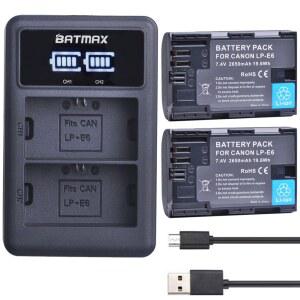 2650mAh LP E6 LPE6 LP-E6 E6N 배터리 EOS 5DS R 5D II 5D III 6D 7D 70D 80D 카메라 용 LED 듀얼 충전기