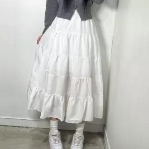 (올핀)여성 캉캉 플레어 롱 스커트 쉬폰 A라인 밴딩 2color 블랙 화이트