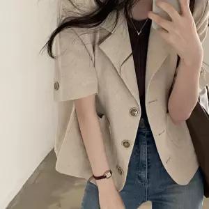 (올핀)여성 린넨 자켓 여름 반팔 쥬디제이