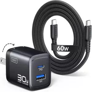 INIU 미니 USB C 충전기 30W GaN 고속 충전 ETL 인증 월 어댑터 스마트폰 보호 기능 포함 듀얼 포트 5피트