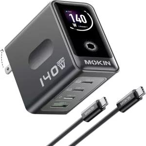 MOKiN 140W USB C 충전기 4포트 스마트 디스플레이 GaN 맥북용 고속