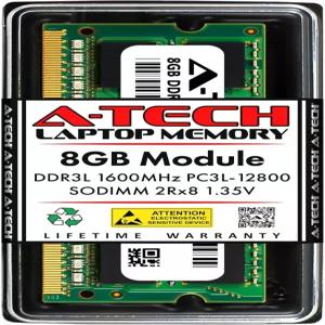 A-Tech 8GB DDR3/DDR3L 1600MHz PC3L-12800 CL11 2Rx8 1.35V 204핀 Non-ECC 노트북용 RAM 메모리 모듈