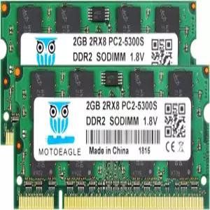 PC2-5300 DDR2 667MHz 타입 RAM 4GB 키트 2GB×2 2Rx8 CL5 200핀 Non-ECC 노트북 및 랩톱 메모리 모듈
