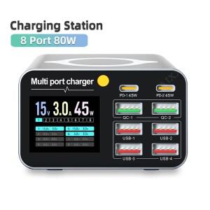 80W/120W 8 포트 충전기 디지털 디스플레이 데스크탑 USB  C 무선 PD QC3.0 노트북 태블릿 전화 용 빠른