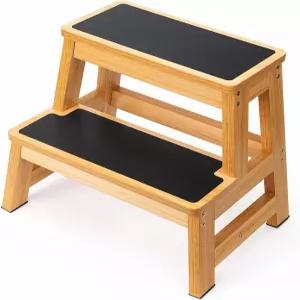 StrongTek 목재 2단 스툴 17.5인치 500파운드 미끄럼 방지 넓은 디딤판 용량 중량용 주방 옷장 침대 옆 및